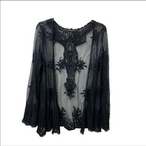NWT Beautiful black lace duster cardigan coat XS